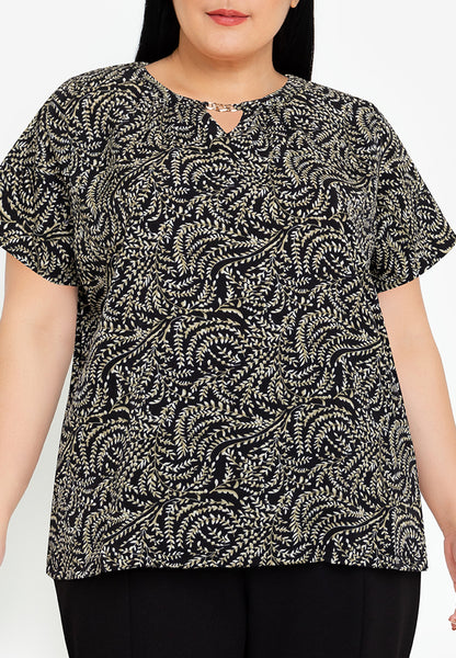 Divina Plus Size Paisley Print Neck Detail Blouse Top