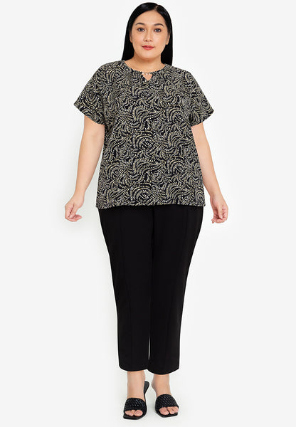 Divina Plus Size Paisley Print Neck Detail Blouse Top