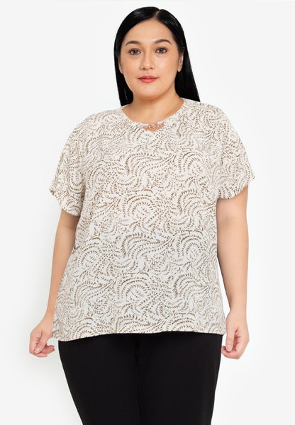 Divina Plus Size Paisley Print Neck Detail Blouse Top