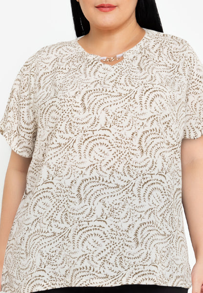 Divina Plus Size Paisley Print Neck Detail Blouse Top