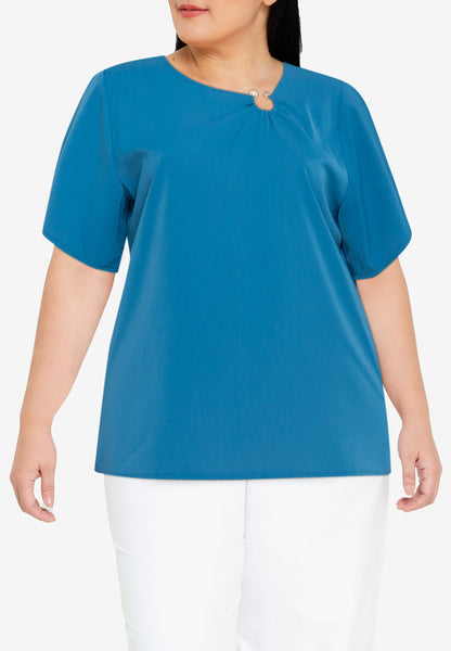 Divina Plus Size Pearl Detail Flares Sleeve Blouse