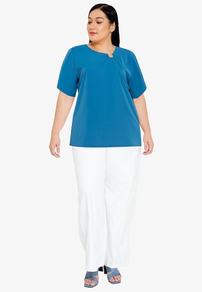 Divina Plus Size Pearl Detail Flares Sleeve Blouse