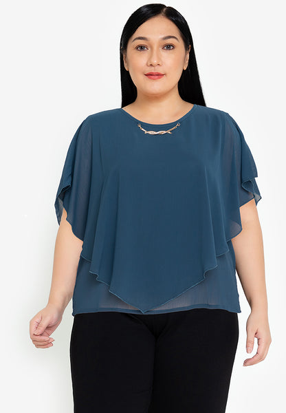 Divina Plus Size Overlay Blouse Top With Necklace