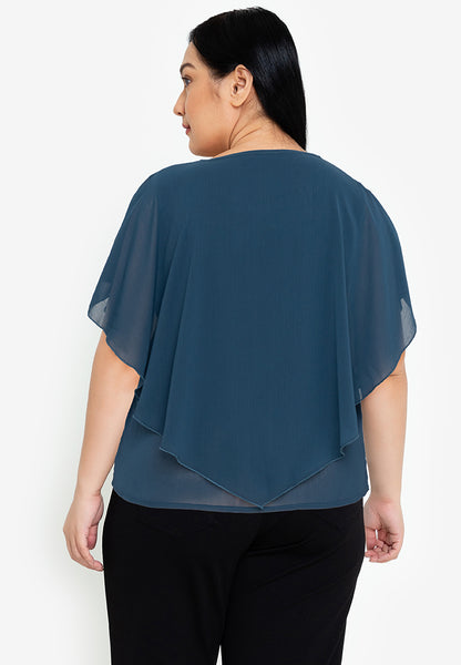 Divina Plus Size Overlay Blouse Top With Necklace