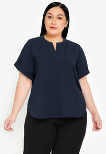 Divina Plus Size Waffle V-neck Puff Sleeve Blouse Top