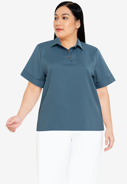 Divina Plus Size Collared Knits Blouse Top