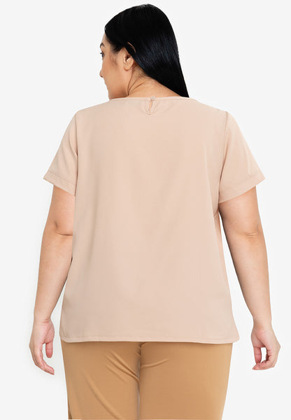 Divina Plus Size Pleated V-Cut Blouse with Chain Detail