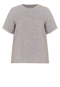 Divina Plus Size Tweed Blouse Top with Trimmings