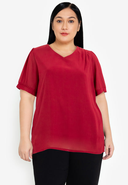 Divina Plus Size V-neck Cotton Crumpled Blouse Top With Gold Buttons