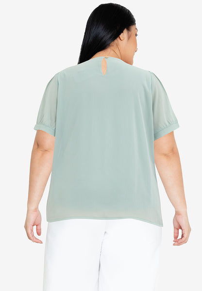 Divina Plus Size V-neck Cotton Crumpled Blouse Top With Gold Buttons