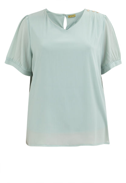 Divina Plus Size V-neck Cotton Crumpled Blouse Top With Gold Buttons