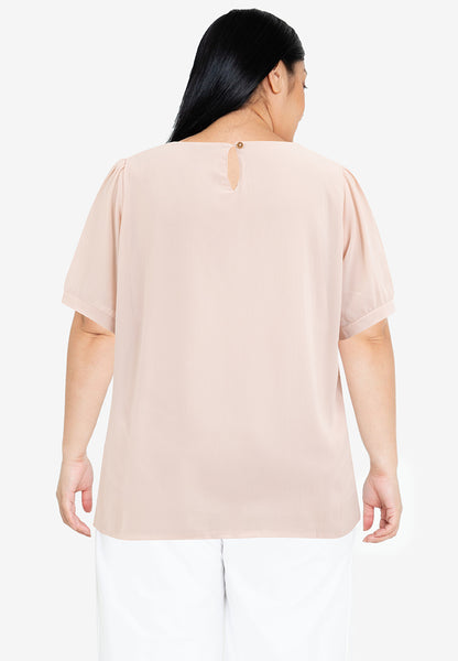 Divina Plus Size V-neck Cotton Crumpled Blouse Top With Gold Buttons