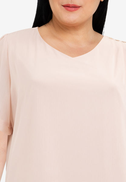 Divina Plus Size V-neck Cotton Crumpled Blouse Top With Gold Buttons