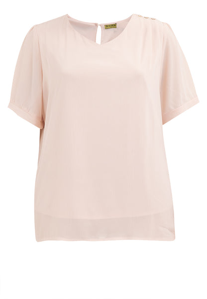 Divina Plus Size V-neck Cotton Crumpled Blouse Top With Gold Buttons