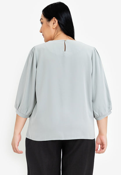 Divina Plus Size Pleated 3/4 Blouse Top with Necklace