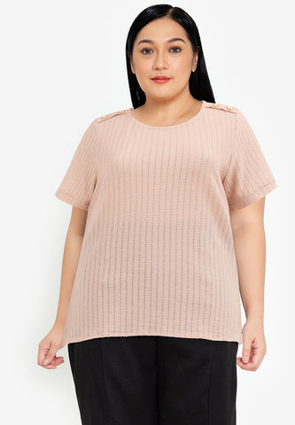 Divina Plus Size Cotton Knit Blouse Top with Gold Buttons