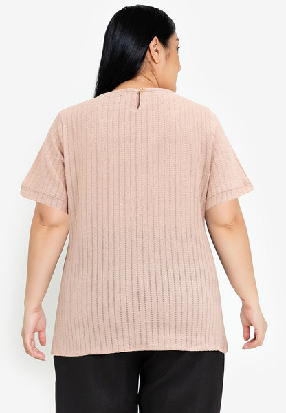 Divina Plus Size Cotton Knit Blouse Top with Gold Buttons