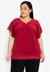 Divina Plus Size V-Neck Bell Sleeve Top Blouse