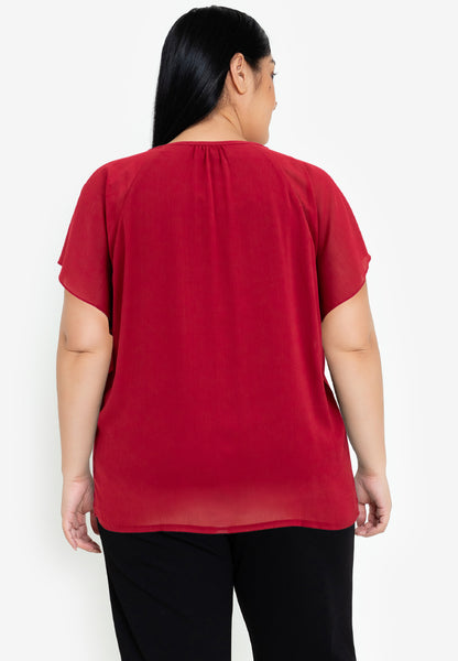 Divina Plus Size V-Neck Bell Sleeve Top Blouse