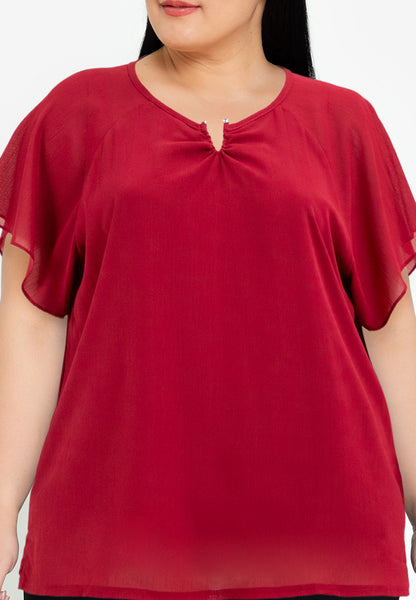 Divina Plus Size V-Neck Bell Sleeve Top Blouse