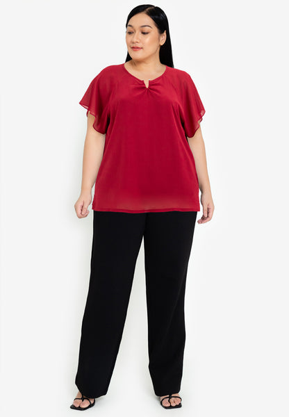 Divina Plus Size V-Neck Bell Sleeve Top Blouse