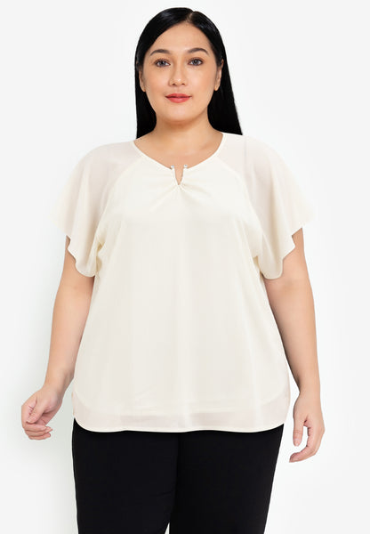 Divina Plus Size V-Neck Bell Sleeve Top Blouse