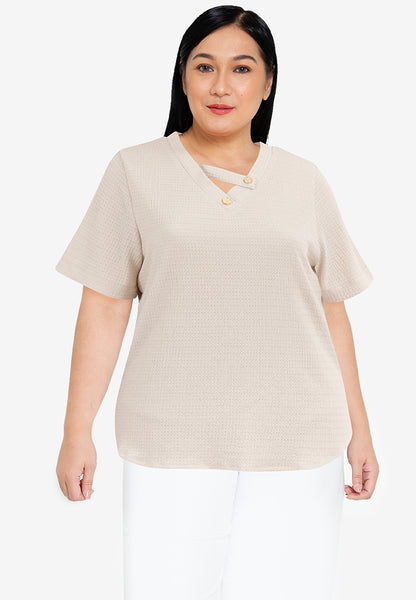 Divina Plus Size V-Neck Waffle Knits Blouse Top