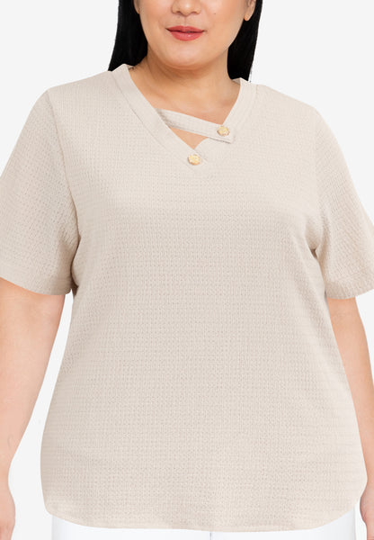 Divina Plus Size V-Neck Waffle Knits Blouse Top