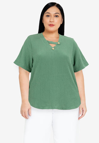 Divina Plus Size V-Neck Waffle Knits Blouse Top