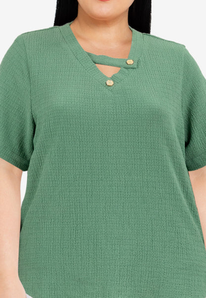 Divina Plus Size V-Neck Waffle Knits Blouse Top