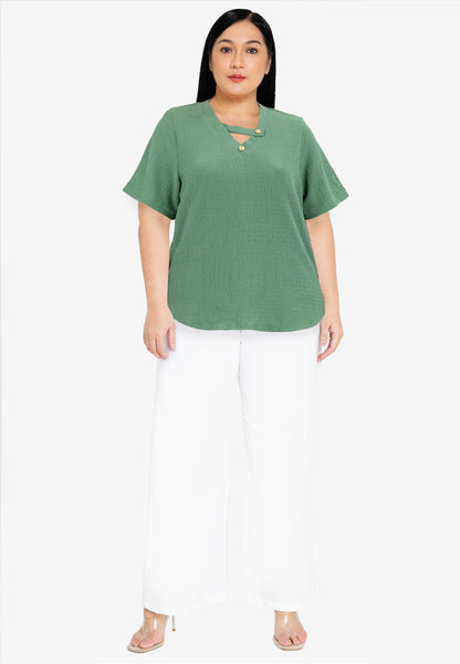 Divina Plus Size V-Neck Waffle Knits Blouse Top