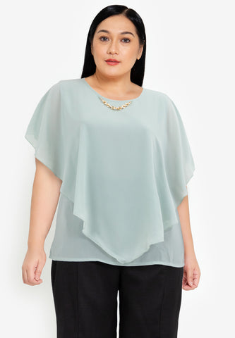 Divina Plus Size Flowy Overlay Blouse with Necklace Korean Top