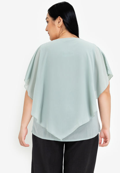 Divina Plus Size Flowy Overlay Blouse with Necklace Korean Top