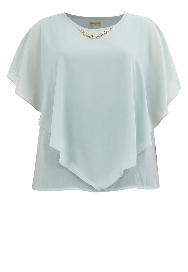 Divina Plus Size Flowy Overlay Blouse with Necklace Korean Top