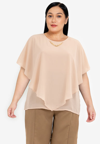 Divina Plus Size Flowy Overlay Blouse with Necklace Korean Top