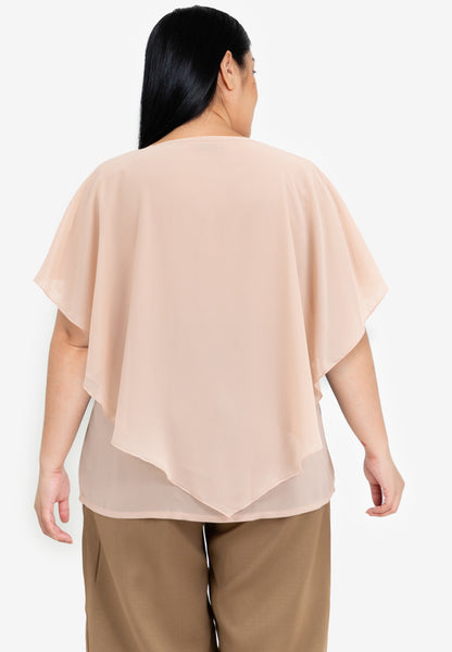 Divina Plus Size Flowy Overlay Blouse with Necklace Korean Top