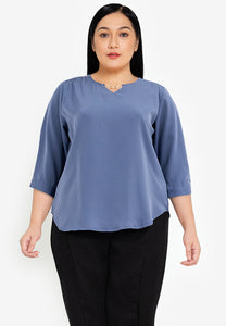 Divina Plus Size Roll Tab Sleeve Blouse with Neck Detail
