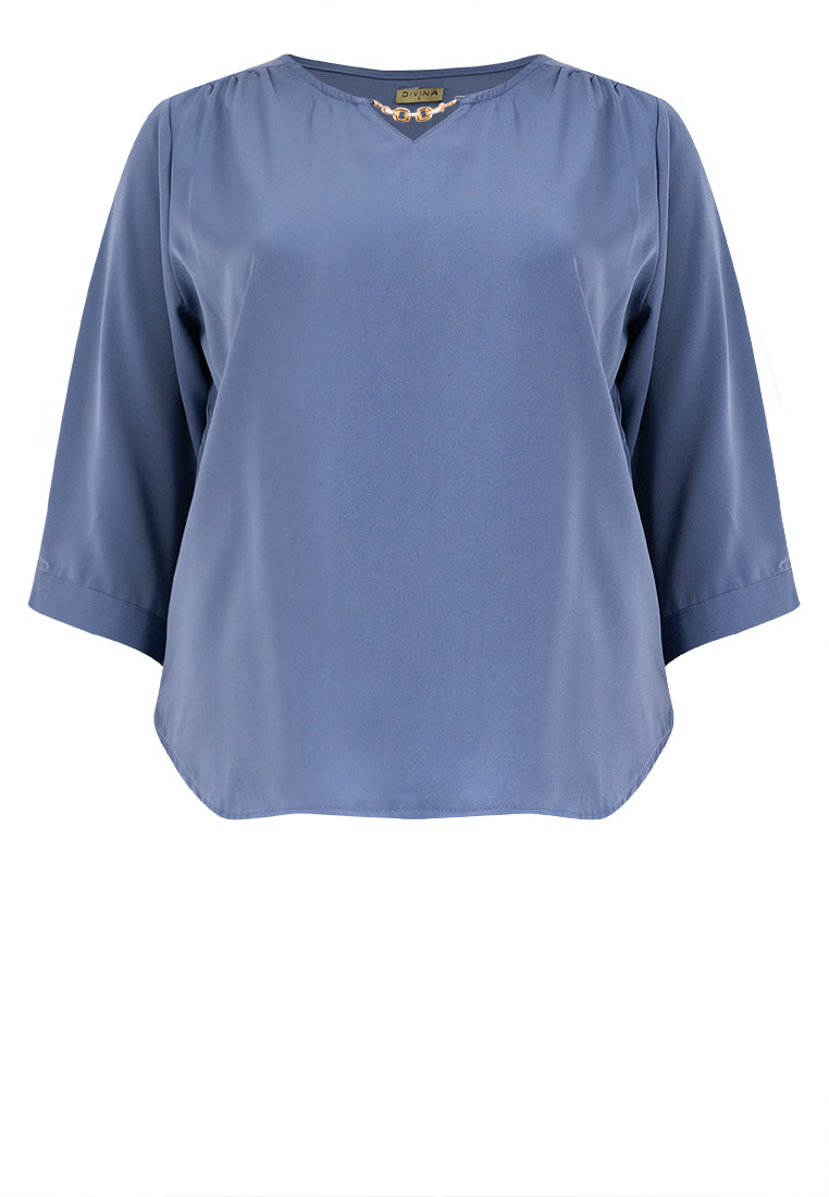 Divina Plus Size Roll Tab Sleeve Blouse with Neck Detail