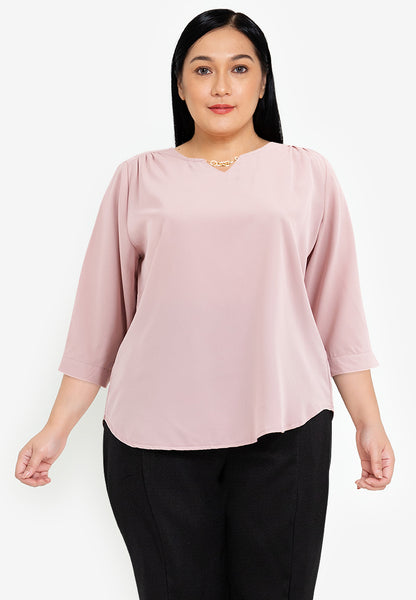 Divina Plus Size Roll Tab Sleeve Blouse with Neck Detail