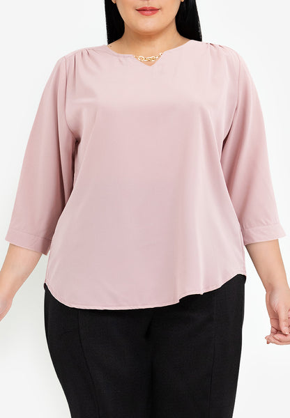 Divina Plus Size Roll Tab Sleeve Blouse with Neck Detail