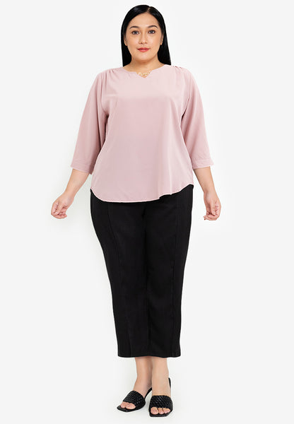 Divina Plus Size Roll Tab Sleeve Blouse with Neck Detail