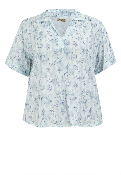 Divina Plus Size Collared Printed Blouse Top