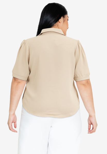 Divina Plus Size Collar Blouse with FREE Detachable Crystal Necklace and Pearl Detail