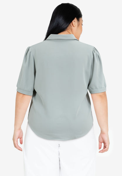 Divina Plus Size Collar Blouse with FREE Detachable Crystal Necklace and Pearl Detail