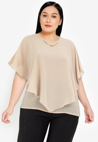Divina Plus Size Overlay Blouse Top with Neck Lace