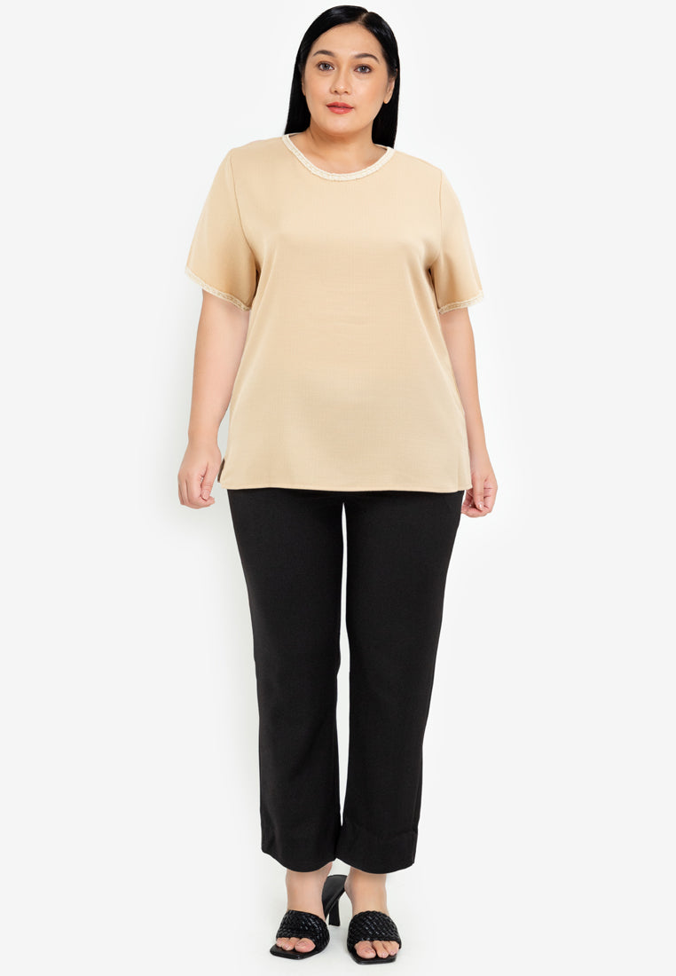 Divina Plus Size Tweed Blouse Top with Trimmings