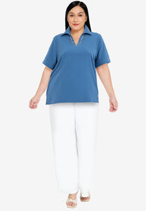 Divina Collared V-Neck with Detail Necklace Blouse Top