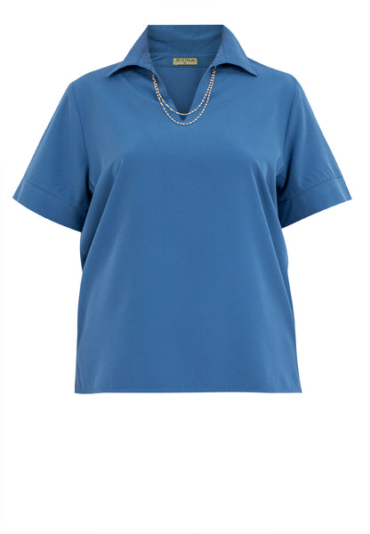 Divina Collared V-Neck with Detail Necklace Blouse Top