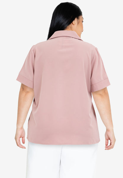 Divina Collared V-Neck with Detail Necklace Blouse Top