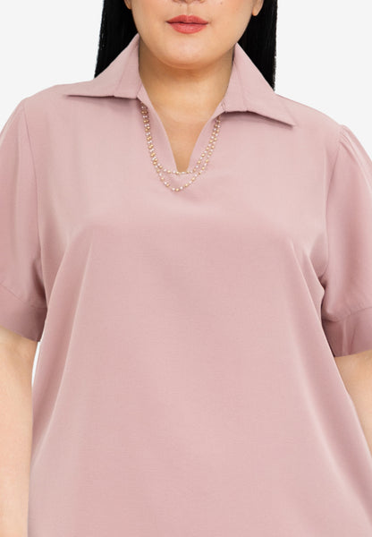 Divina Collared V-Neck with Detail Necklace Blouse Top